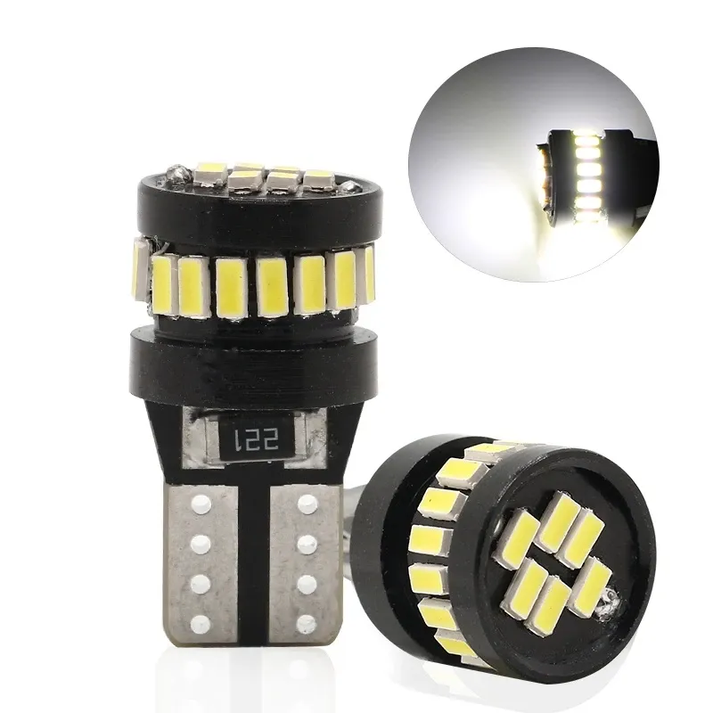 Комплект от 2 броя LED Лед Диодни Крушки За Габарит Т10 W5W 24 SMD 12V Canbus - Error free Без грешки Бяла Светлина в блистер - 6