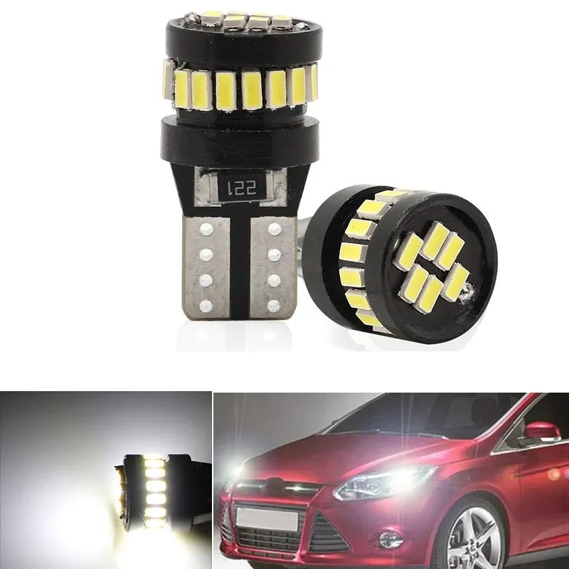 Комплект от 2 броя LED Лед Диодни Крушки За Габарит Т10 W5W 24 SMD 12V Canbus - Error free Без грешки Бяла Светлина в блистер - 0