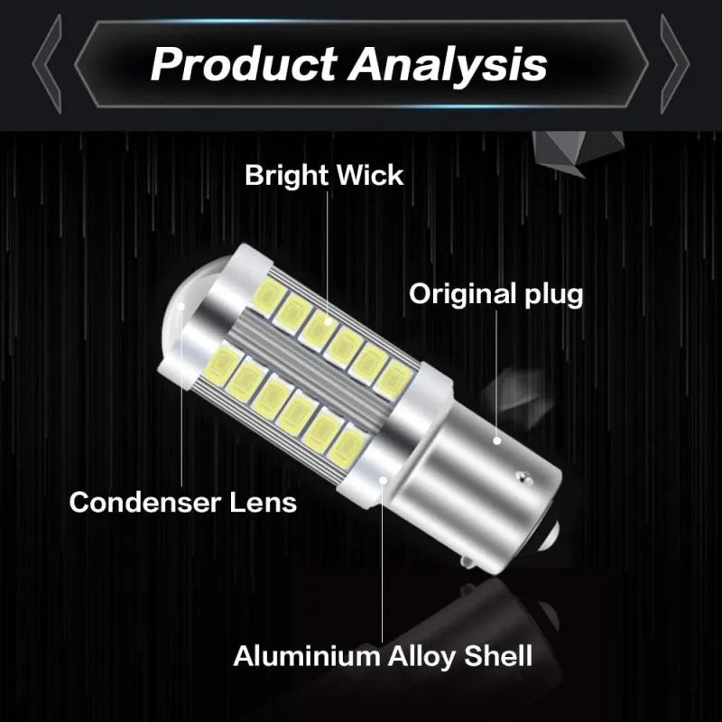 Комплект от 2бр. LED Лед Крушки, 33 SMD, С Лупа, BAU15S 1156 (P21W), 12V, Бяла, Светлина Разминати пинове (150°) - 5