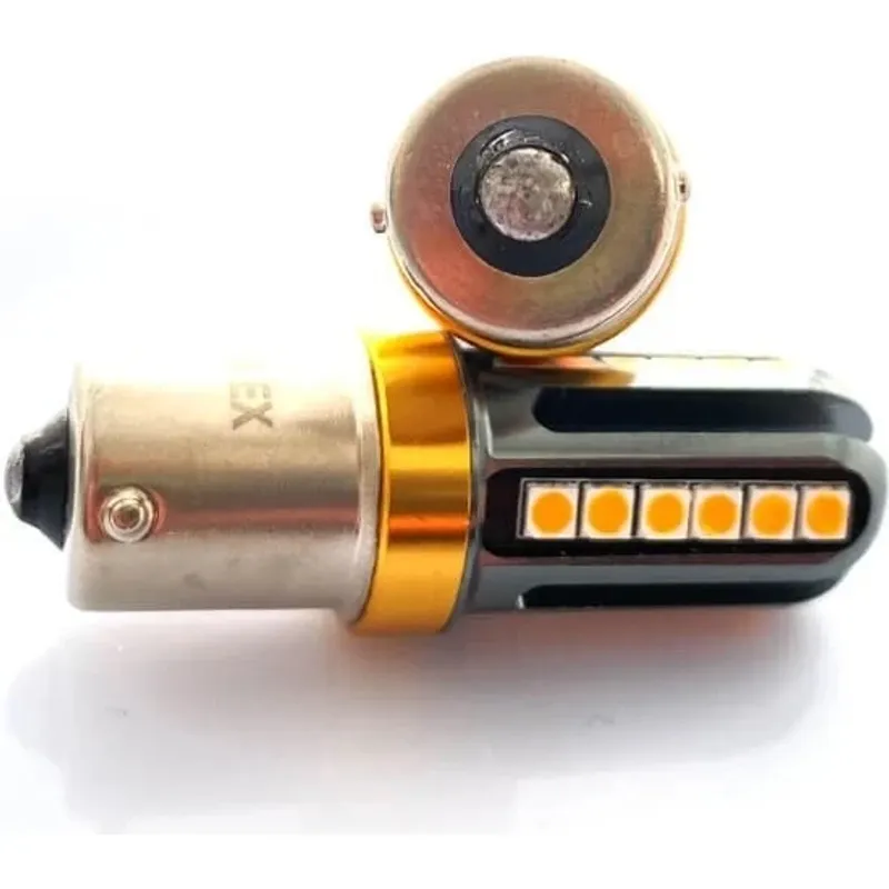 Комплект от 2 броя LED ЛЕД Крушки 24 SMD BA15S (P21W) 12V - 24V жълта / оранжева светлина EXCLUSIVE Photon - 1