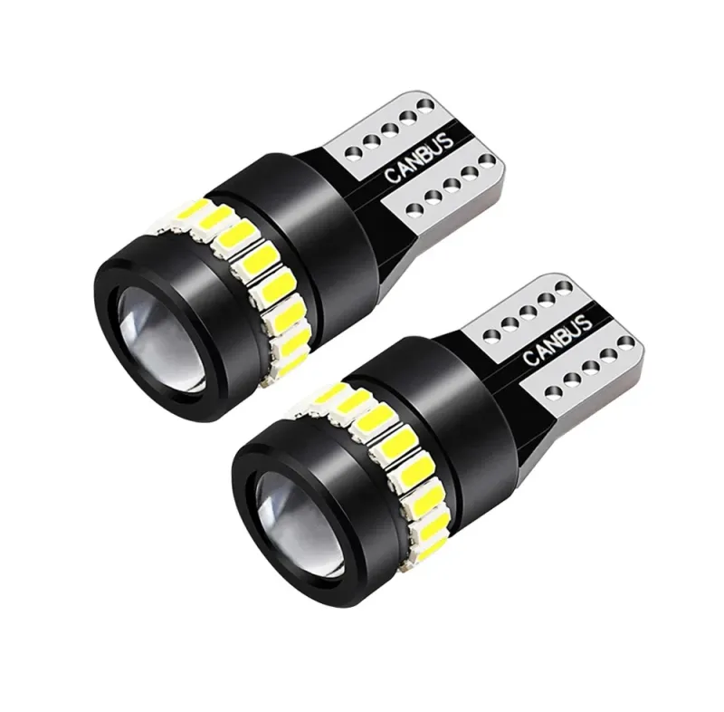 Комплект от 2 броя LED Лед Диодни Крушки За Габарит T10 W5W – 3030 + 3014 SMD, студено бяла светлина 6000K, 12–24V, CANBUS без грешки - 1