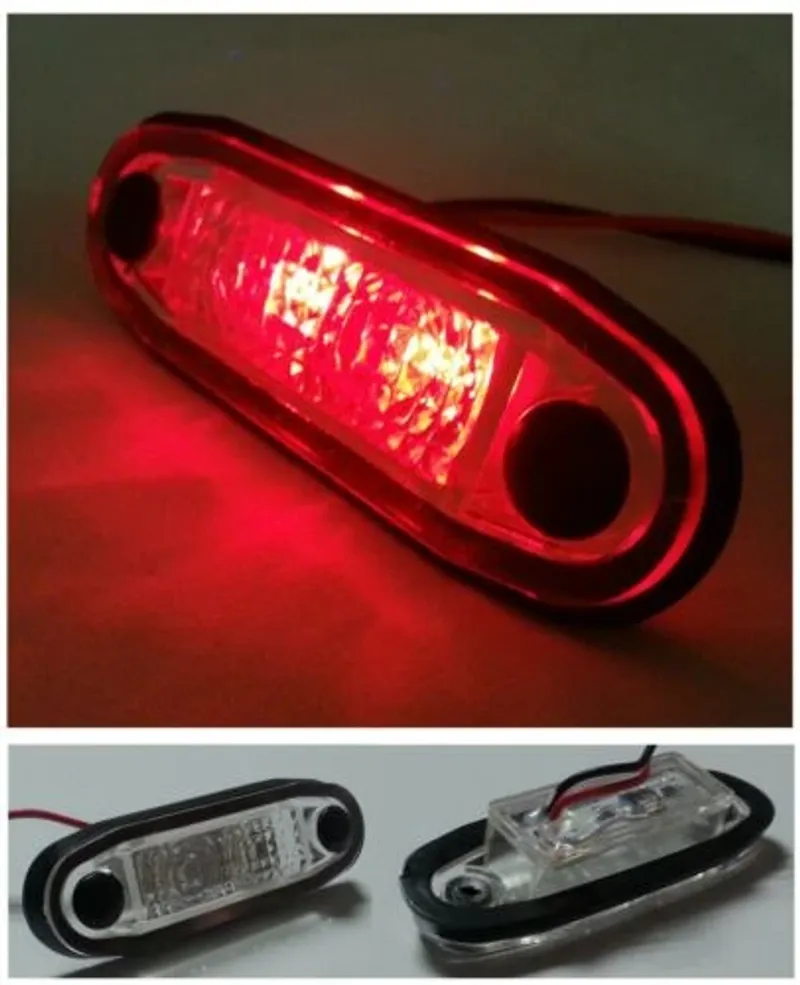 LED Светодиоден Габарит, Маркер, Токос, С Гума, Червен Цвят, Овален, Е-Mark, 24V, 7,5 см - 0