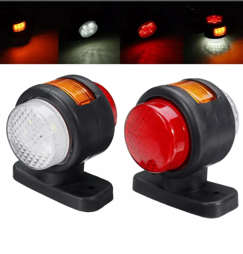 Комплект от 2 броя LED ЛЕД светодиодни габарити токоси рогче рогчета 12V-24V с три светлини бяла-жълта-червена - 9