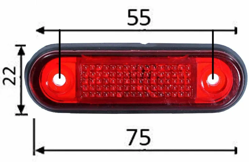 ЧЕРВЕН LED Заден Маркер Токос Габарит за Бус Платформа Камион Ремарке Автобус - 75 мм х 22мм - 12V - 5