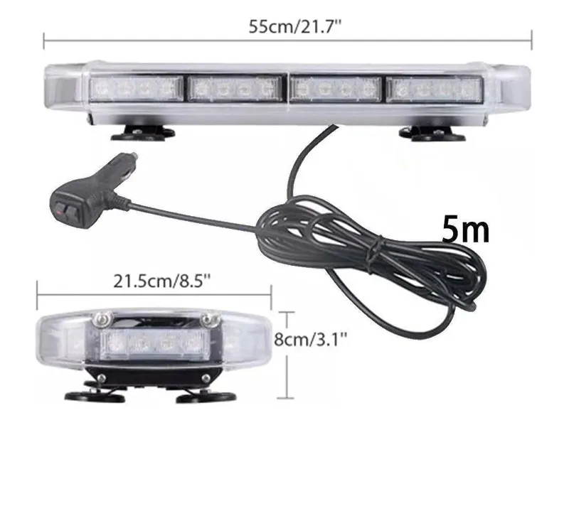 12V 24V Лед Led Диодна Мощна Аварийна Сигнална Лампа Буркан с Магнит 55см 10 режина Бяло Стъкло За Пътна Помощ Платформа Снегорин и др. - 8