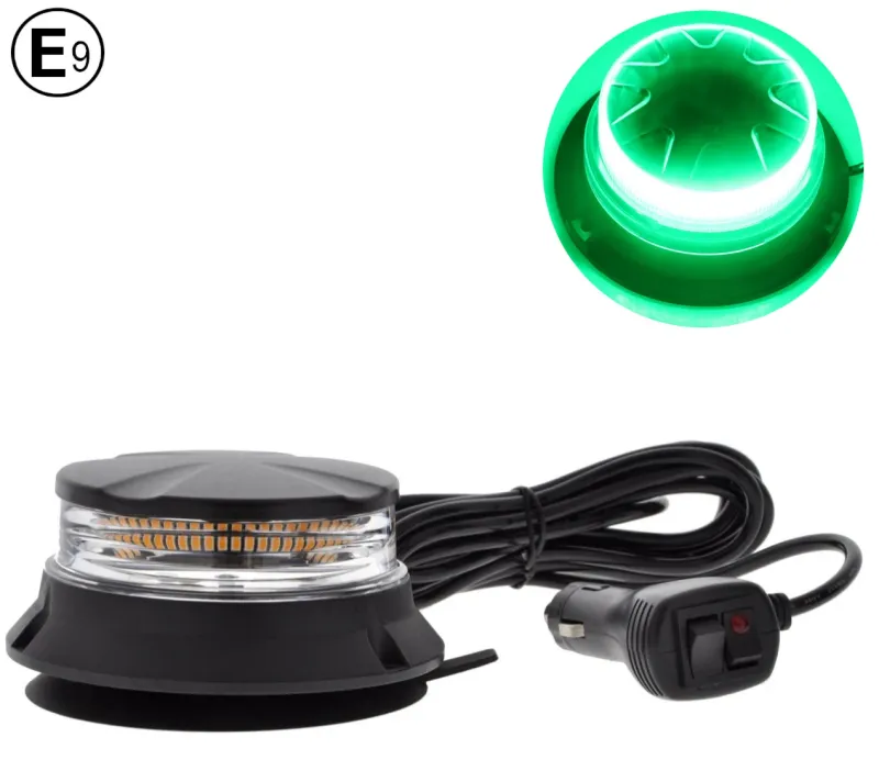 24W Лед Led Компактна Диодна Въртяща се Сигнална Аварийна Лампа Маяк Буркан с магнит и вендуза 12V - 24V с магнит Е9 E-Mark Зелена Светлина - 0