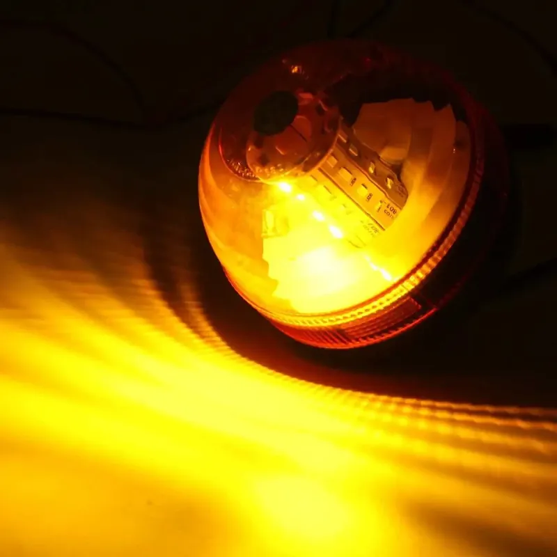 LED ЛЕД Аварийна Сигнална Лампа Маяк Буркан Оранжева Жълта 12V - 24V за трактори комбайни репатраци снегорини аварийни автомобили и др. Е-Mark E9 - 6