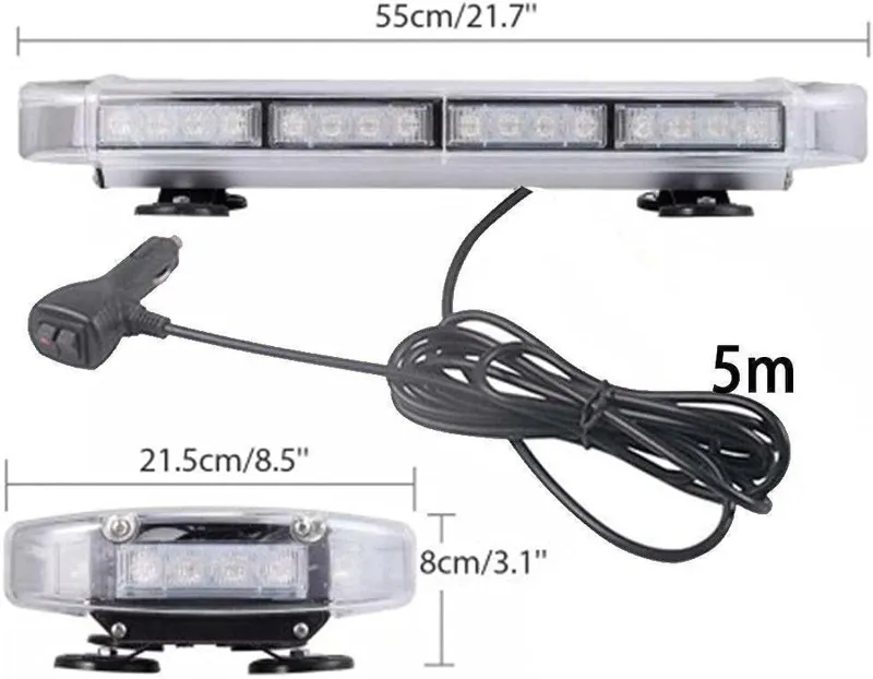 55 см 40 LED ЛЕД мощна аварийна диодна сигнална лампа блиц с магнити 12-24V 10 режима на работа жълта оранжева светлина E-Mark Е9 за пътна помощ платформа снегорин багер и др. - 5