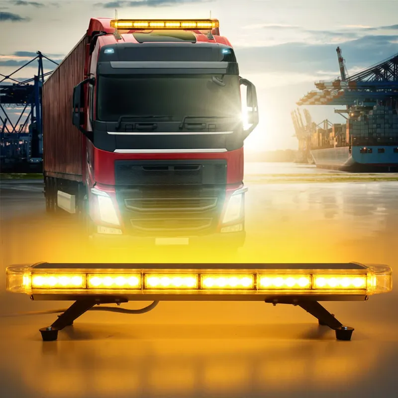 76.2 см 56 LED ЛЕД мощна аварийна диодна сигнална лампа блиц 12-24V 15 режима на работа жълта оранжева светлина E-Mark Е9 за пътна помощ платформа снегорин багер и др. - 1