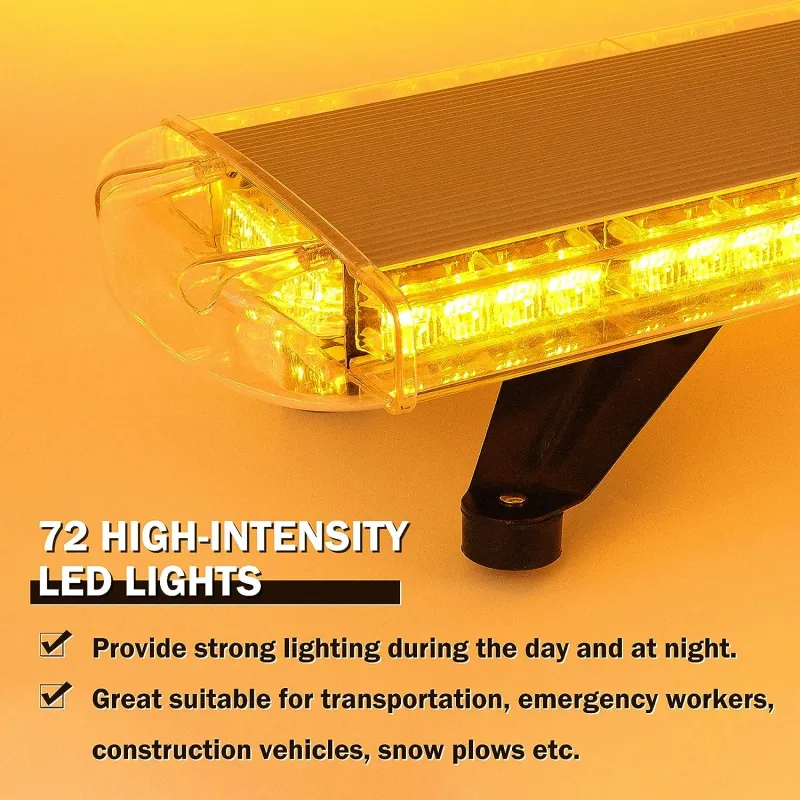 96.5 см 72 LED ЛЕД 72W мощна аварийна диодна сигнална лампа блиц 12-24V 15 режима на работа жълта оранжева светлина E-Mark Е9 за пътна помощ платформа снегорин багер и др. - 3