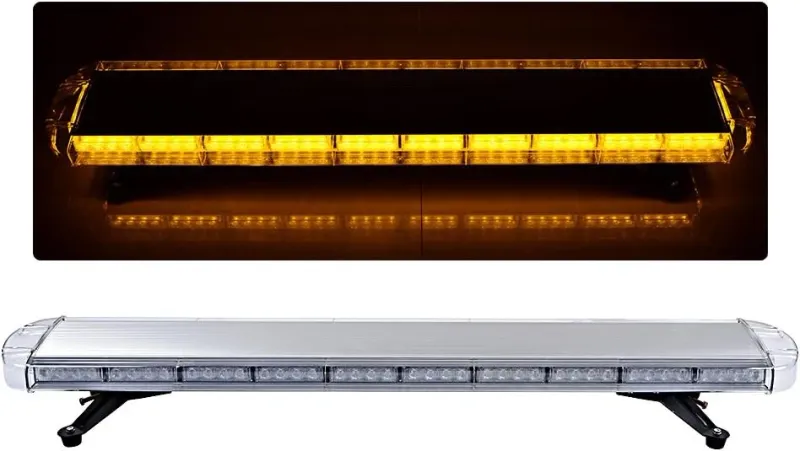 120 см 88 LED ЛЕД 88W мощна аварийна диодна сигнална лампа блиц 12-24V 15 режима на работа жълта оранжева светлина E-Mark Е9 за пътна помощ платформа снегорин багер и др. - 3