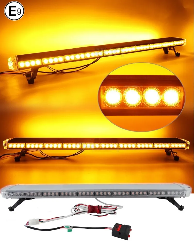 120 см 88 LED ЛЕД 88W мощна аварийна диодна сигнална лампа блиц 12-24V 15 режима на работа жълта оранжева светлина E-Mark Е9 за пътна помощ платформа снегорин багер и др. - 0
