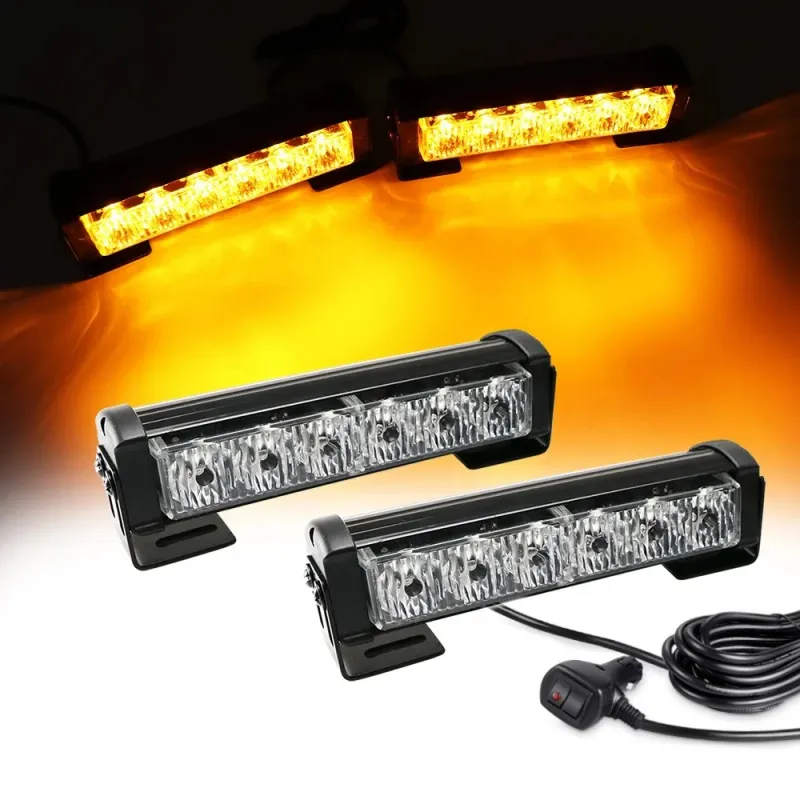 Комплект 2 Броя по 17 cm Сигнална Аварийна Блиц Маяк Led Бар Лампа За Пътна Помощ Платформа 12V-24V 14 режима - 0