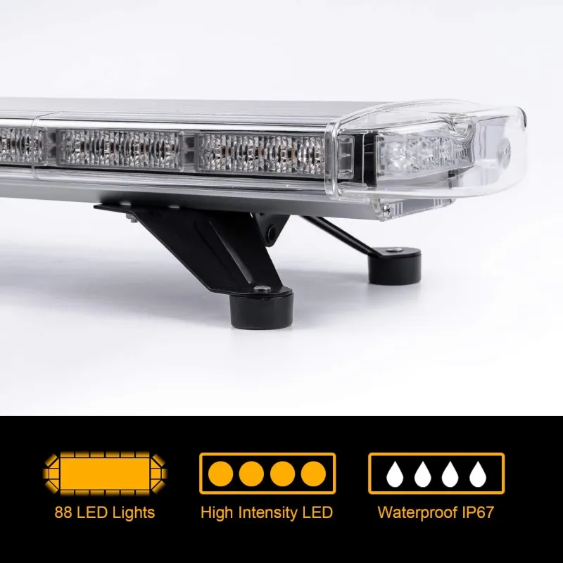 Мощна аварийна сигнална лампа 120см 88 LED ЛЕД блиц маяк буркан лед бар 12-24V със 15 режима на работа жълта за пътна помощ платформа снегорин багер бус ван и др. - 12