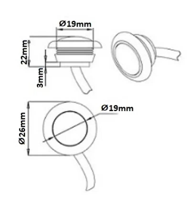 Червен LED Габарит, Тип Копче, Маркер, Токос - 12V - 1