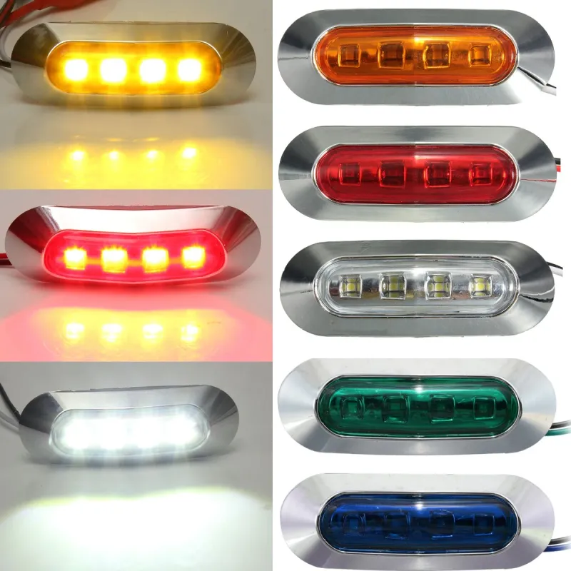 LED Габарит, Маркер, 5 цвята, 4 диода, Хромирана рамка - 12-24V - за автомобил, бус, камион, ремарке и др. - 13