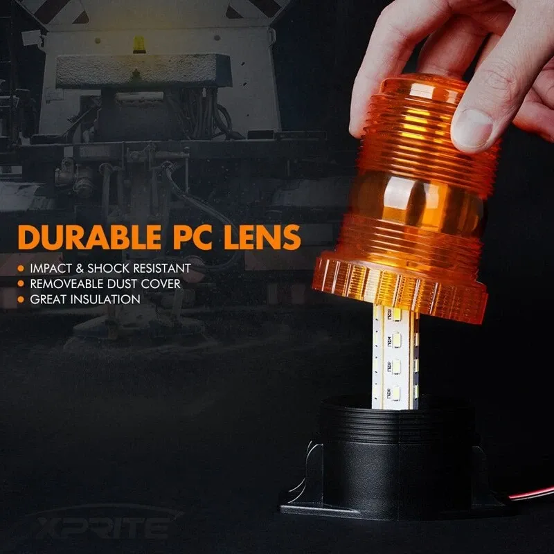 LED Лед Сигнална Аварийна Лампа Маяк Буркан 130mm x 74mm, 12V - 24V, 30 SMD Диода За Трактор, Електрокар, Мотокар, Селскостопански Машини и др. - 6