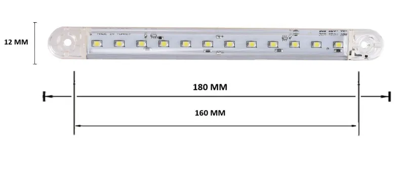 ЛЕД LED Бял Диоден Маркер Габарит Токос със 12 светодиода за камион ремарке бус ван каравана платформа 12V-24V - 0