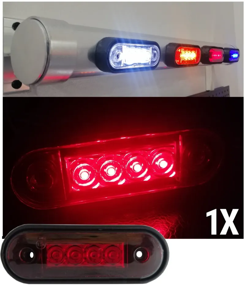LED Маркер, Диоден Габарит, Токос, Червен, 12V-24V, Светлина За Камион, Бус, Ван, Ремарке, Каравана, Извит Гръб за Директен Монтаж на Ролбар, Булбар - 1
