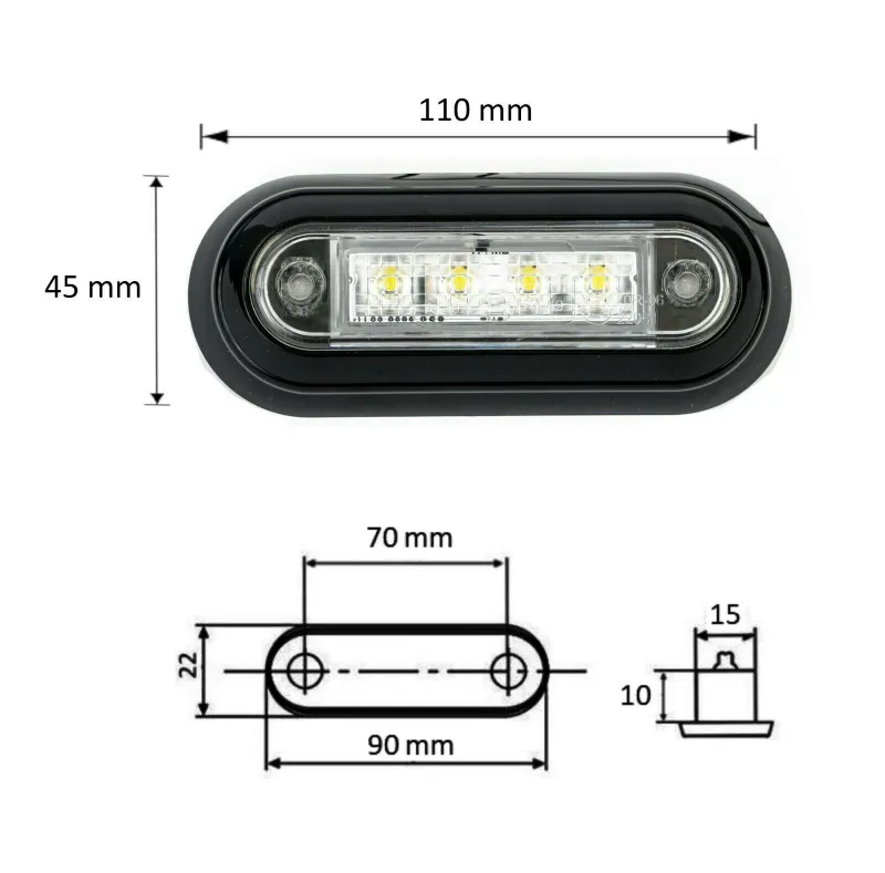 LED Диоден Вграден Страничен Габарит, Маркер, Токос Бял12-24V за камион, бус, ван, платформа, ремарке Е-марк Е9 - 3