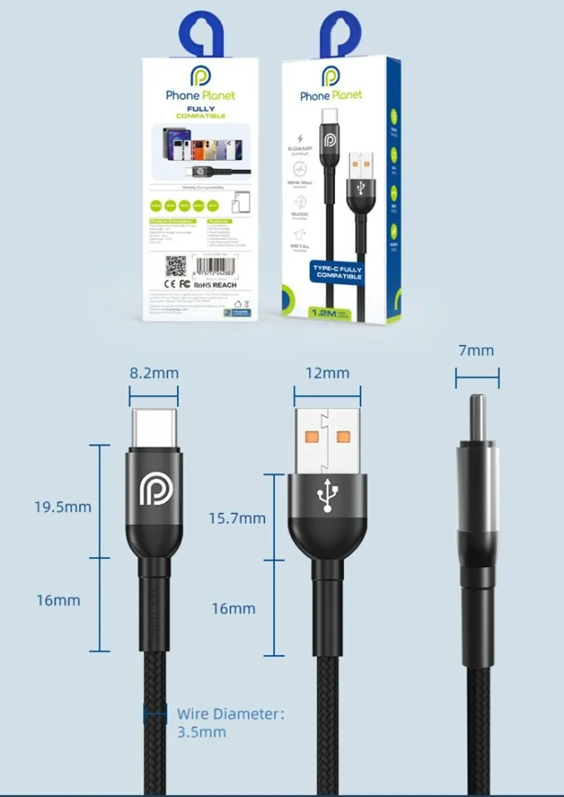 Кабел Phone Planet USB Type-C 1.2m - 8