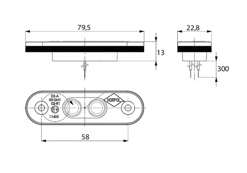 LED Светодиоден Габарит, Маркер, Токос, Оранжев, Овален, Е-Mark, 3 LED, 12V-24V, 8 см - 1