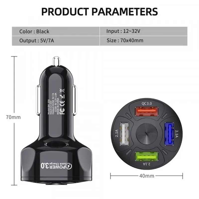 Универсално USB зарядно с 4 порта 12V-24V Quick Charge 3 - 2