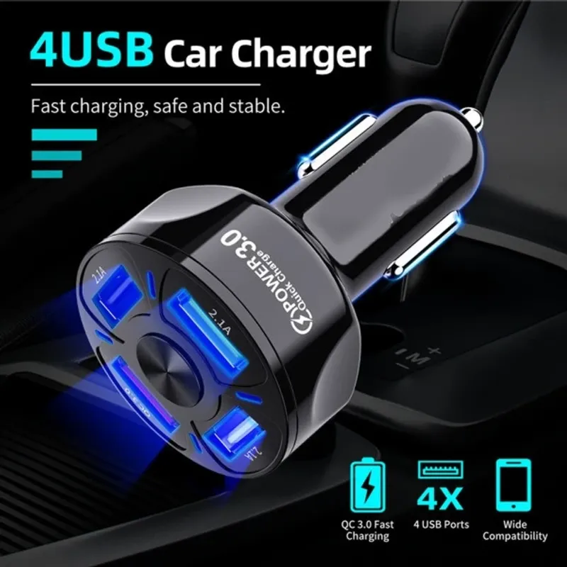 Универсално USB зарядно с 4 порта 12V-24V Quick Charge 3 - 4