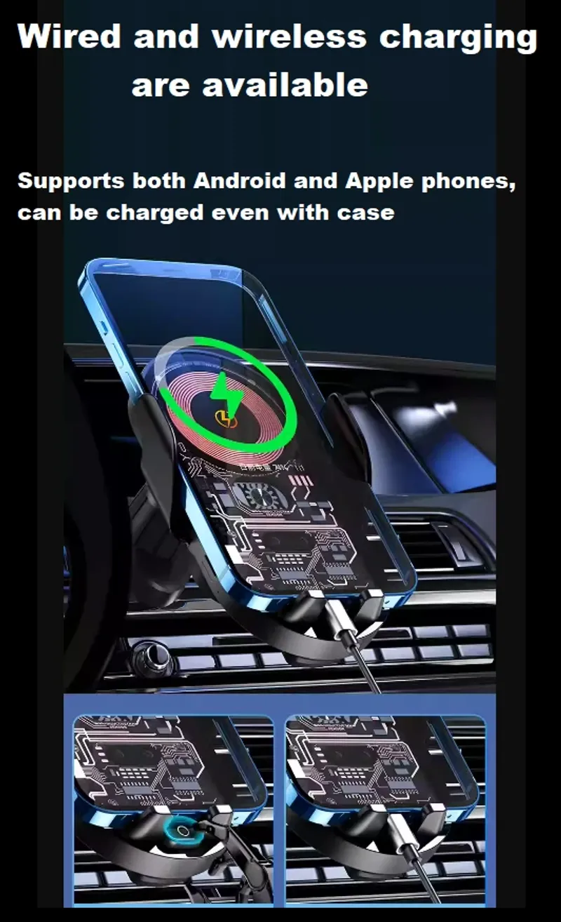 Smart Поставка стойка държач за телефон с безжично зарядно Wireless Charger за автомобил - 10
