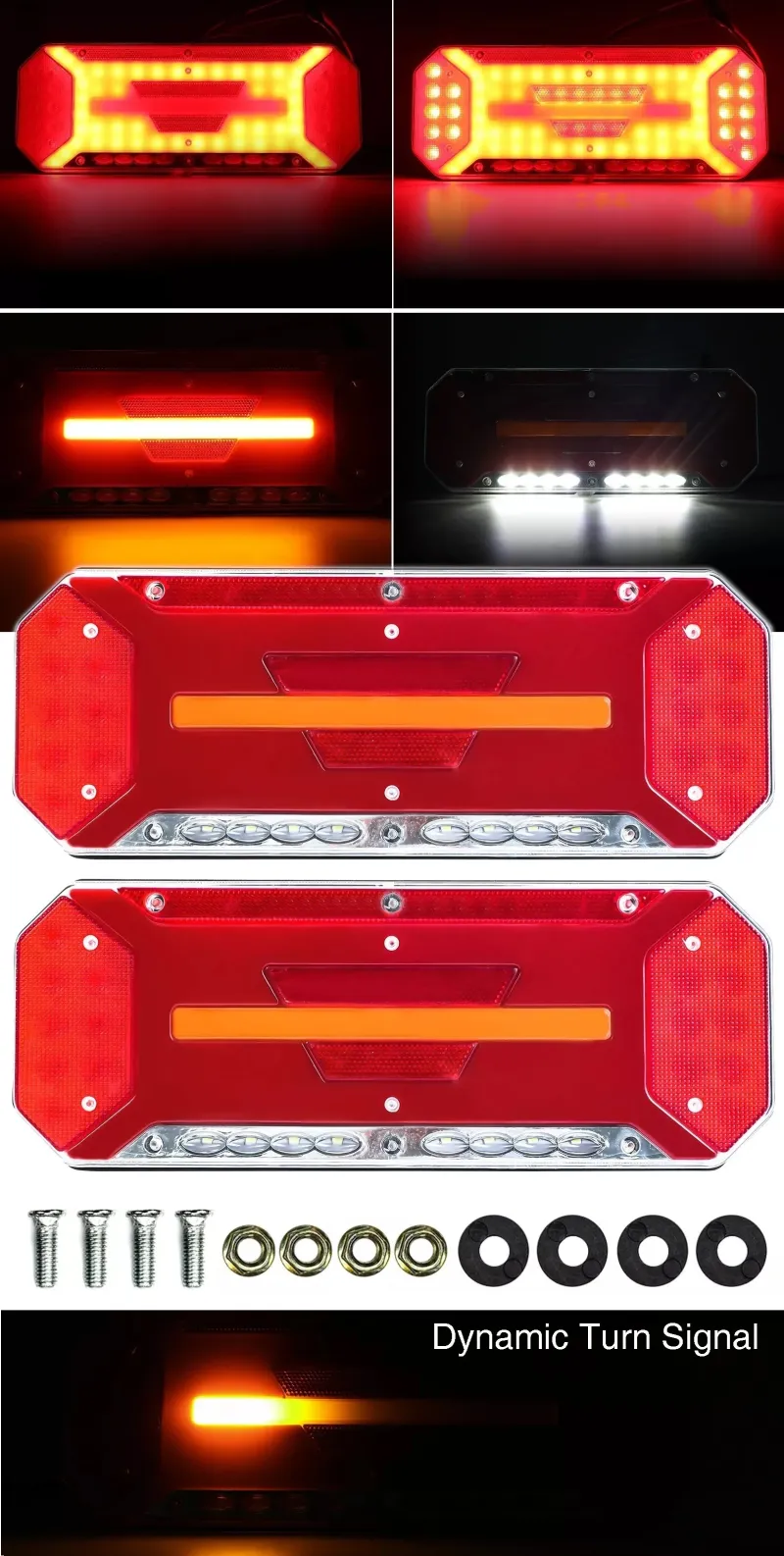 Комплект Диодни Лед LED Стопове 5 функции с Динамичен Бягащ Мигач 12 - 24V 346mm x 130mm - 0