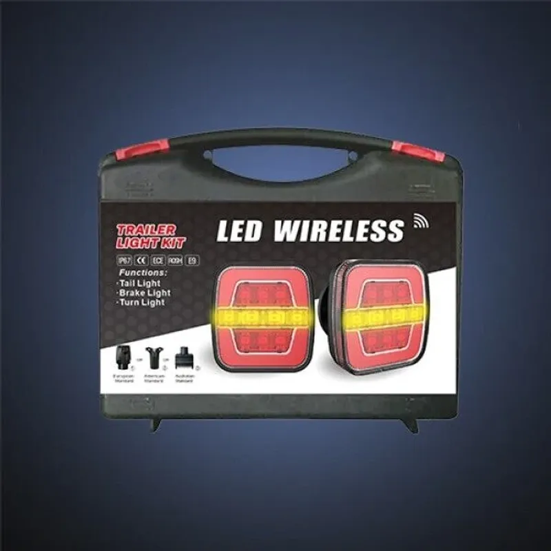 Комплект Безжични Преносими Диодни Лед Led Стопове Wireless с Магнит Неон Neon Ефект 12-24V 108mm х 102mm x 46mm E9 за Ремарке Каравана Платформа и др. - 3