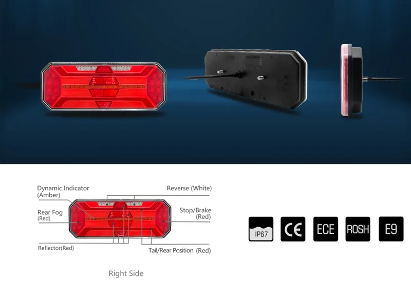 Комплект Ляв + Десен Мултифункционални Диодни LED Лед Стопове с Бягащ Мигач Неон Neon Ефект 12V 24V 350mm X 131 mm X 60mm E9 За Бус Камион Тир Ремарке Караванa - 2