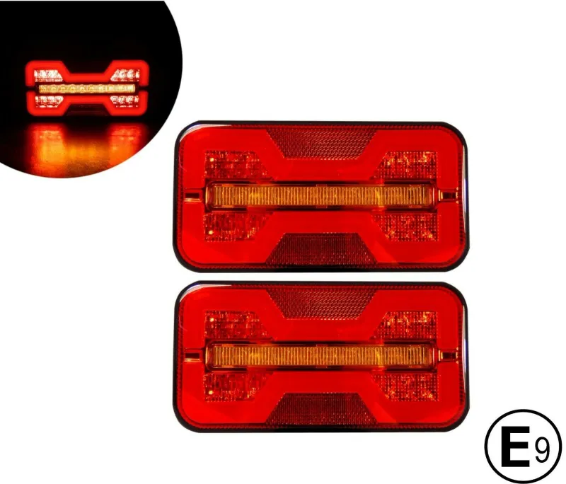 Комплект LED Лед Диодни Стопове, Ляв и Десен, Неон Ефект, Динамичен Бягащ  Мигач, 12V - 24V, E-Mark - 0