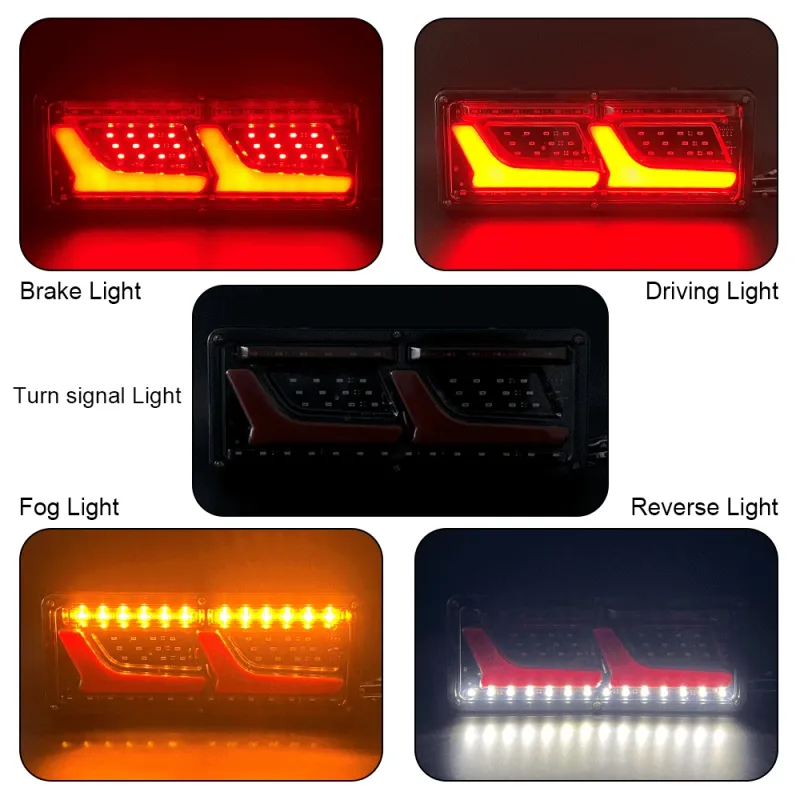 Комплект Ляв + Десен Диодни LED Лед Стопове 12V-24V с Динамичен Мигач Неон Neon Ефект 32x13cm За Бус Камион Тир Ремарке Караванa - 3
