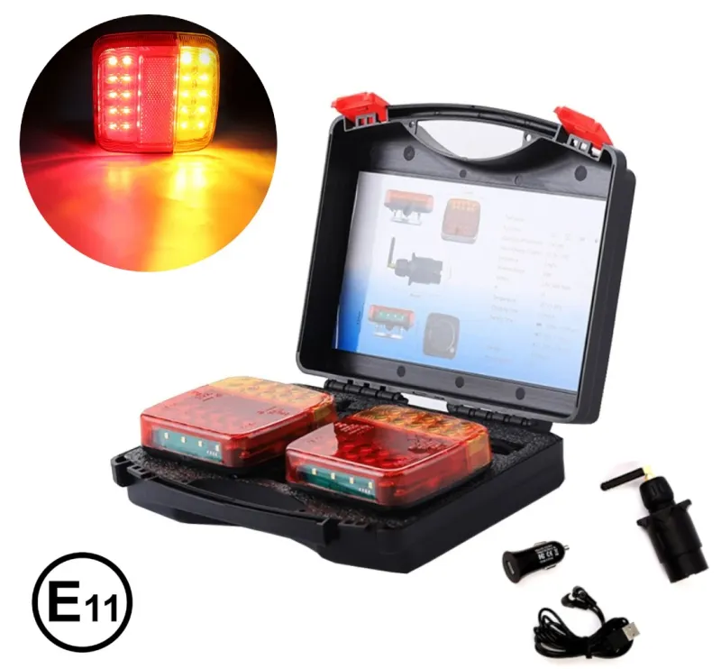 Безжични Wireless Лед Led Стопове с Магнит 12V 24V за Ремарке Каравана Платформа 5 Функции - 0
