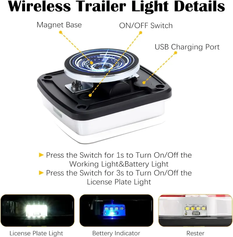 Безжични Wireless Led Лед стопове стоп светлина с магнит 12V - 24V за ремарке каравана кемпер колесар - 10