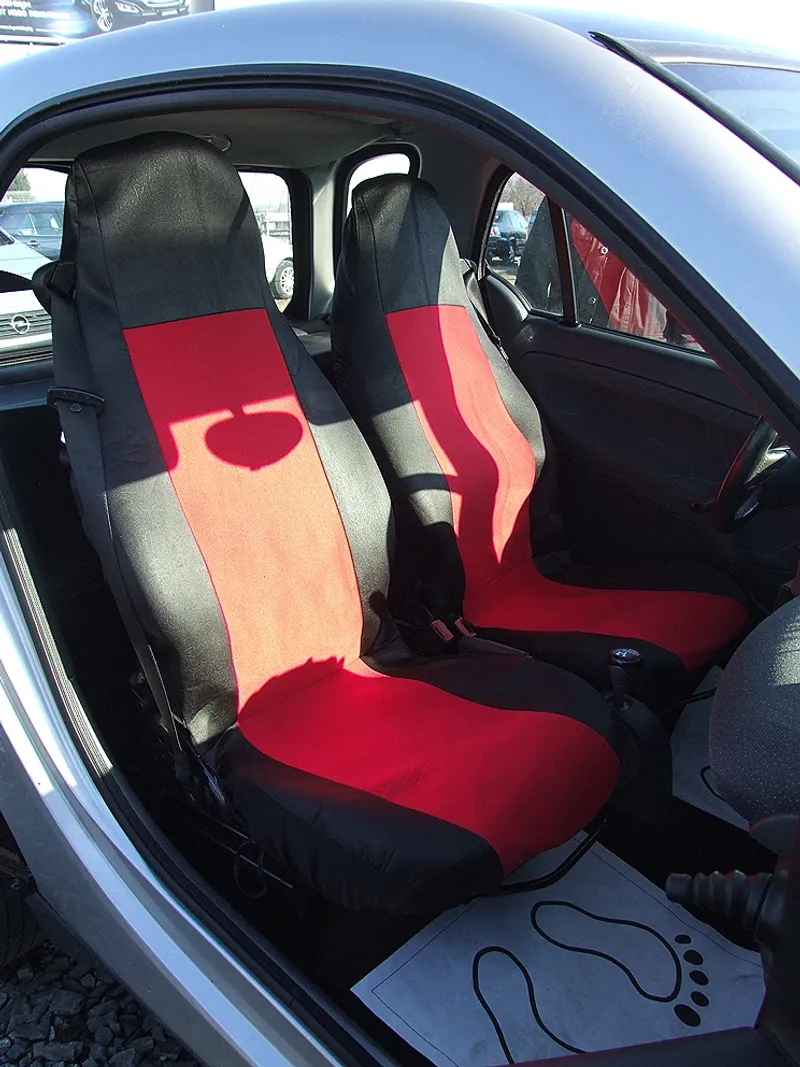 1+1 Калъфи за предни седалки, тапицерия за автомобил Smart Fortwo Смарт Форту, текстил червено-черно - 1