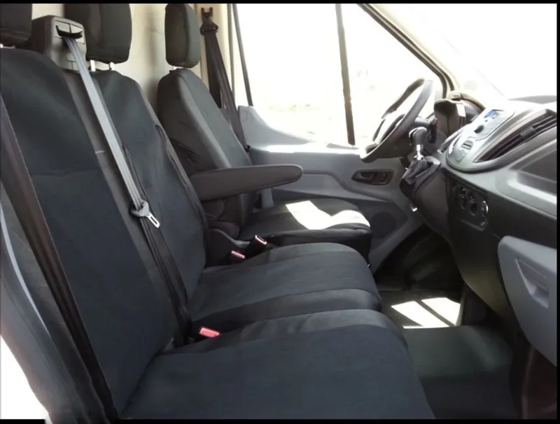2+1 комплект калъфи / тапицерия - специално ушити за Ford Transit 2013+ - пасват перфектно - с отвор за барчето на двойната седалка - черно - 1