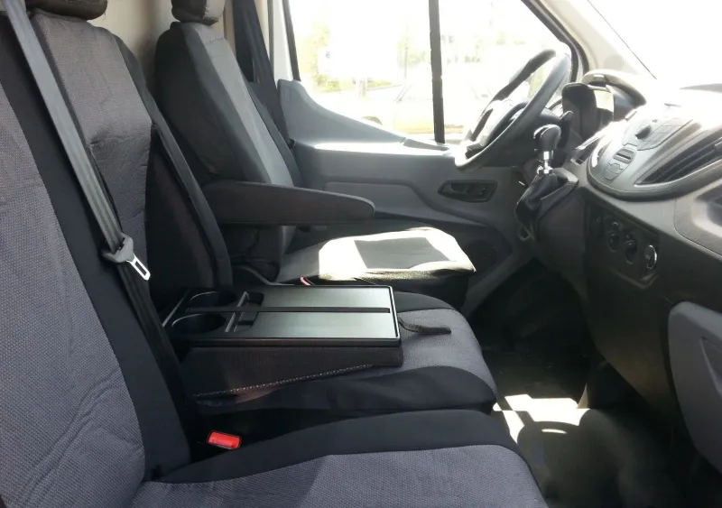 2+1 комплект калъфи / тапицерия - специално ушити за Ford Transit 2013+ - пасват перфектно - с отвор за барчето на седалка - LUXE черно-сиво - 1