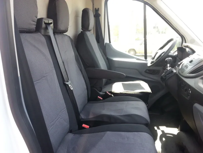 2+1 комплект калъфи / тапицерия - специално ушити за Ford Transit 2013+ - пасват перфектно - с отвор за барчето на седалка - LUXE черно-сиво - 0
