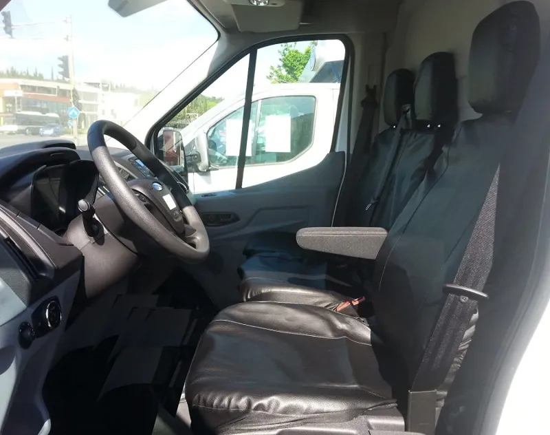 2+1 комплект калъфи / тапицерия от ЕКО кожа - специално ушити за Ford Transit 2013+ - пасват перфектно - с отвор за барчето на двойната седалка - черно - 1