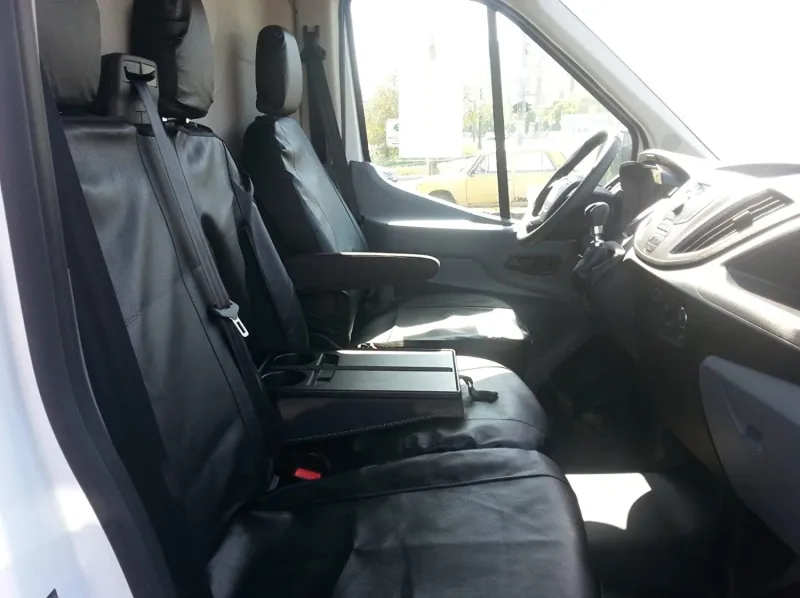 2+1 комплект калъфи / тапицерия от ЕКО кожа - специално ушити за Ford Transit 2013+ - пасват перфектно - с отвор за барчето на двойната седалка - черно - 0